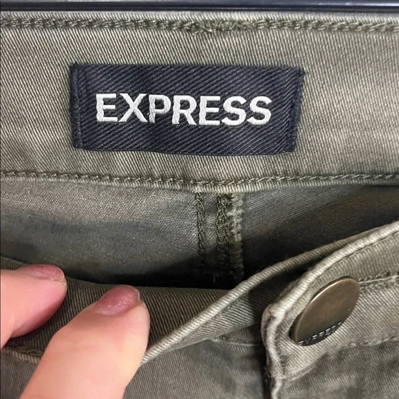Express Khaki Moto Pants Mid-rise Legging Sz 4r 5 Pocket Distressed Army Green - Picture 2 of 4